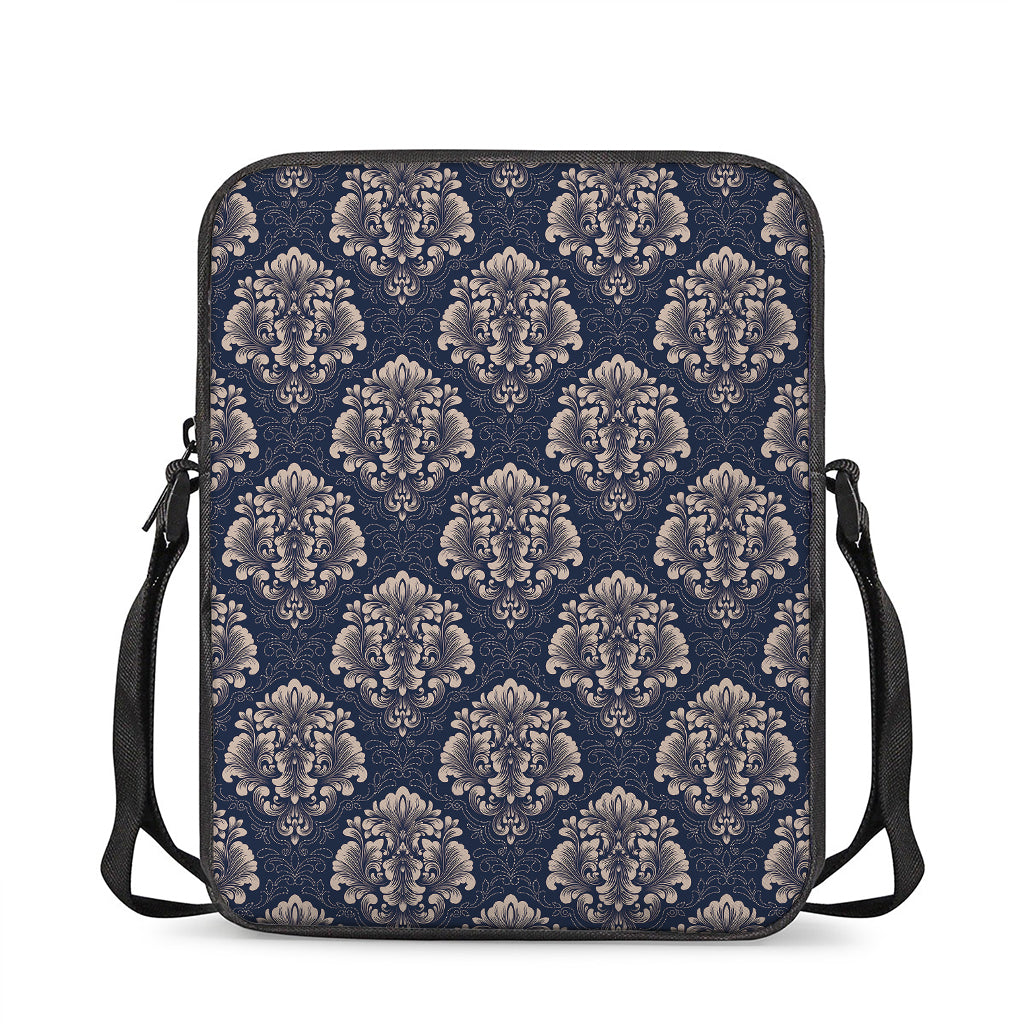 Blue And Brown Damask Pattern Print Rectangular Crossbody Bag