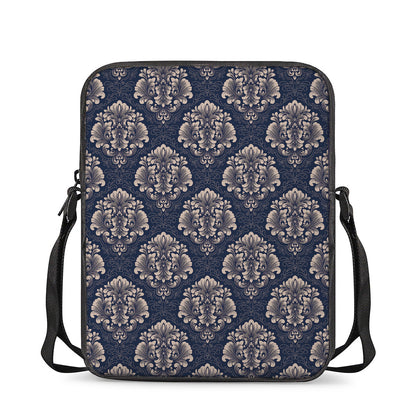 Blue And Brown Damask Pattern Print Rectangular Crossbody Bag