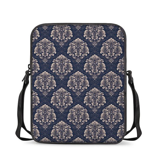 Blue And Brown Damask Pattern Print Rectangular Crossbody Bag