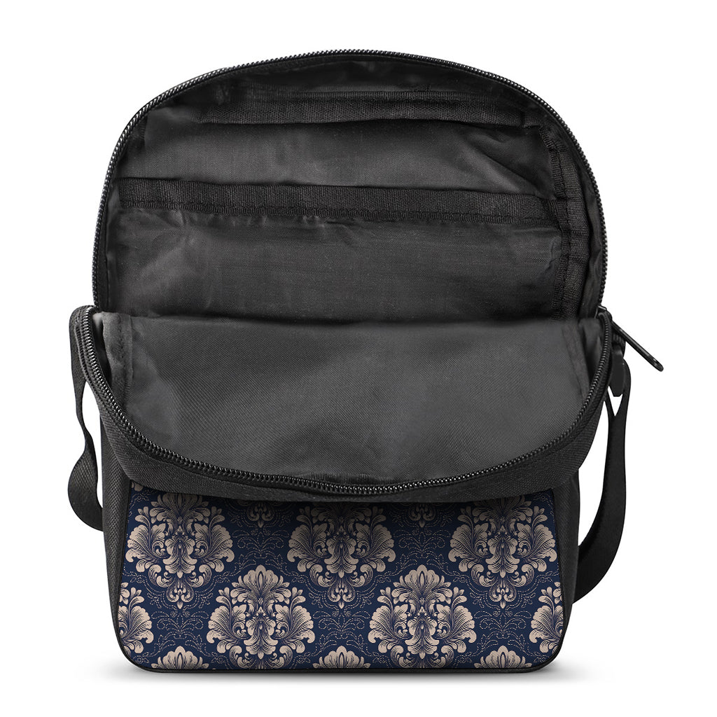 Blue And Brown Damask Pattern Print Rectangular Crossbody Bag
