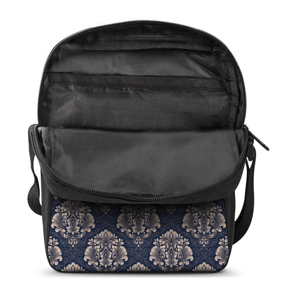Blue And Brown Damask Pattern Print Rectangular Crossbody Bag