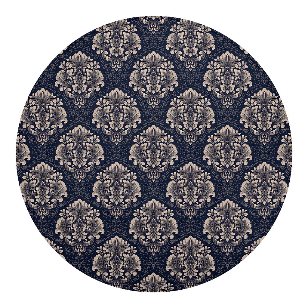 Blue And Brown Damask Pattern Print Round Blanket