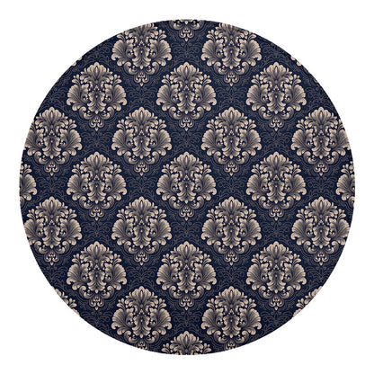 Blue And Brown Damask Pattern Print Round Blanket