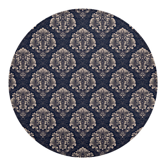 Blue And Brown Damask Pattern Print Round Blanket
