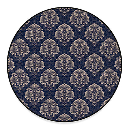 Blue And Brown Damask Pattern Print Round Floor Mat