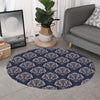 Blue And Brown Damask Pattern Print Round Rug
