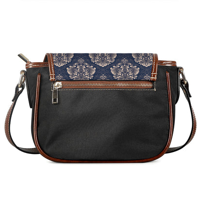 Blue And Brown Damask Pattern Print Saddle Bag