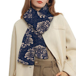 Blue And Brown Damask Pattern Print Scarf