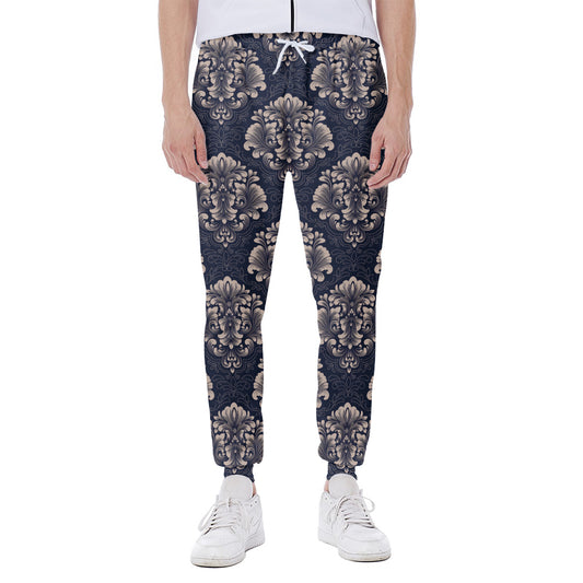 Blue And Brown Damask Pattern Print Scuba Joggers