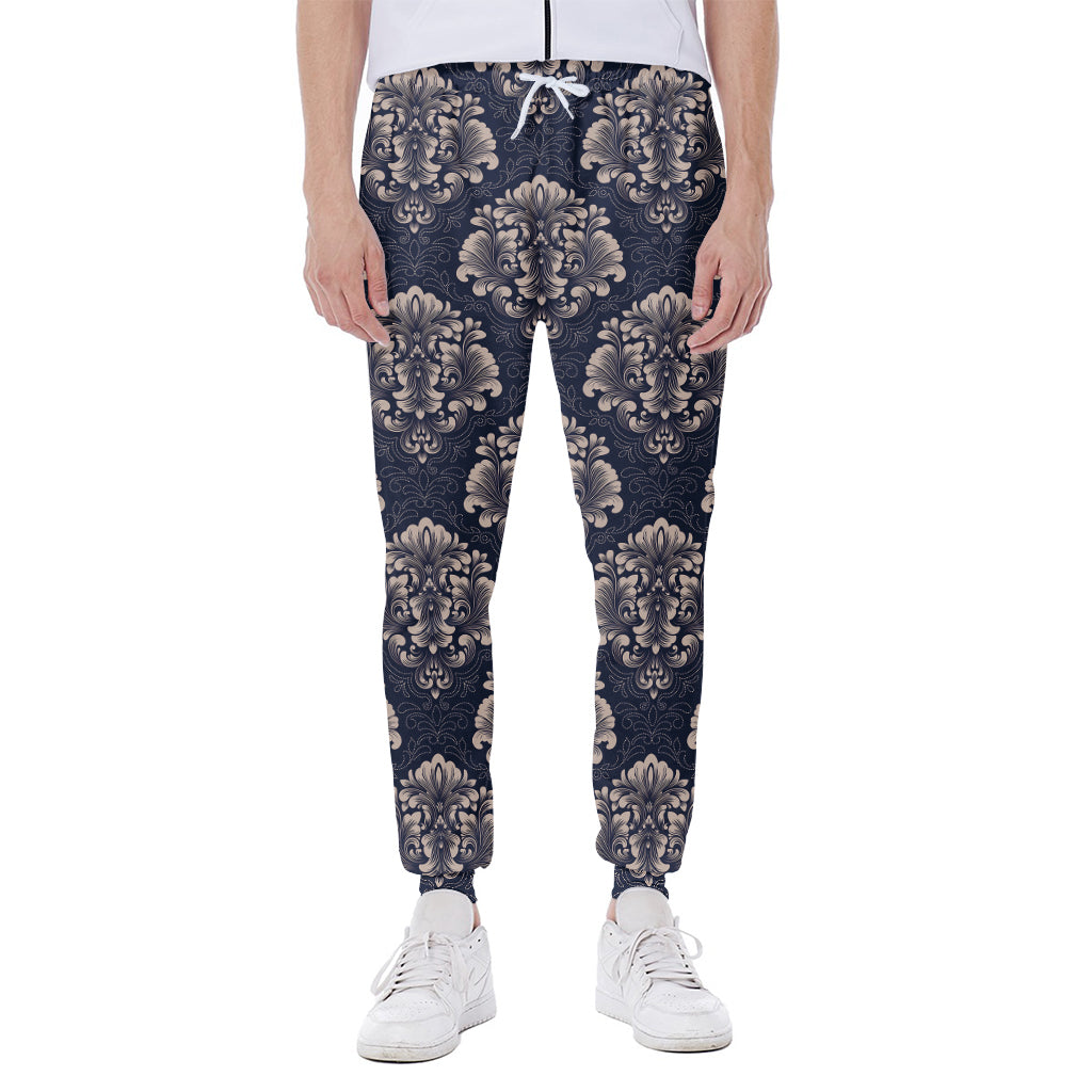 Blue And Brown Damask Pattern Print Scuba Joggers