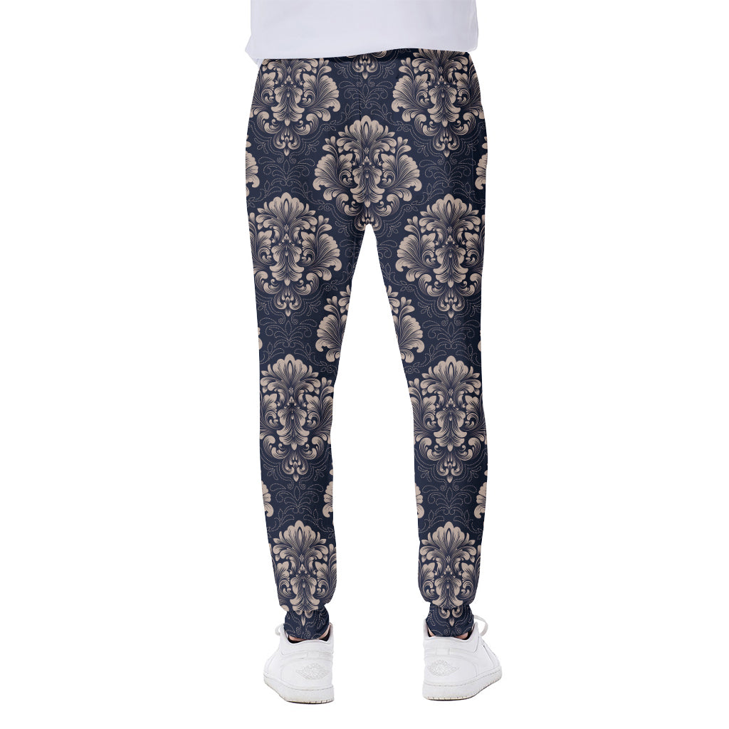 Blue And Brown Damask Pattern Print Scuba Joggers