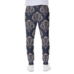 Blue And Brown Damask Pattern Print Scuba Joggers