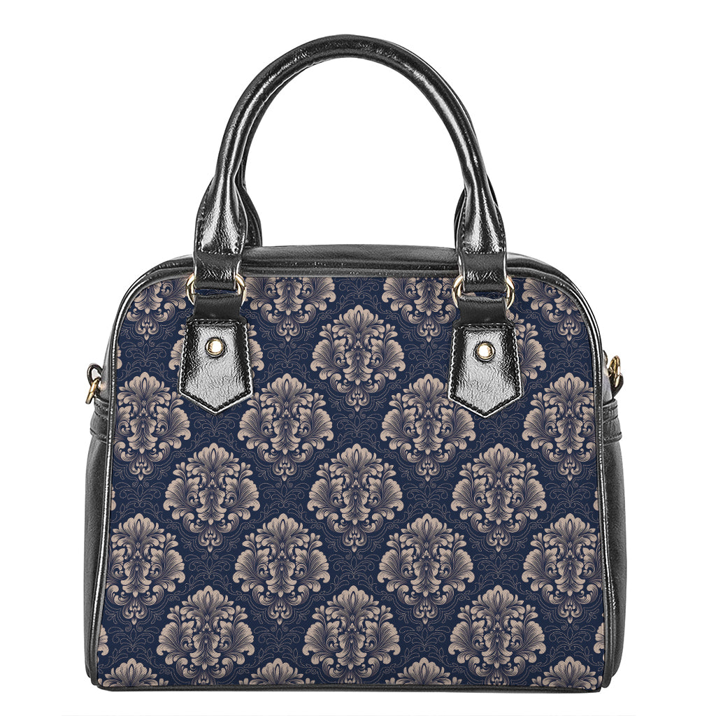 Blue And Brown Damask Pattern Print Shoulder Handbag