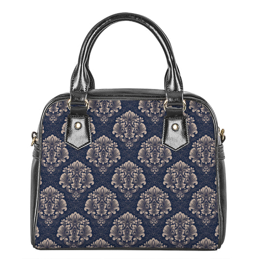 Blue And Brown Damask Pattern Print Shoulder Handbag