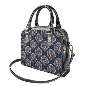 Blue And Brown Damask Pattern Print Shoulder Handbag