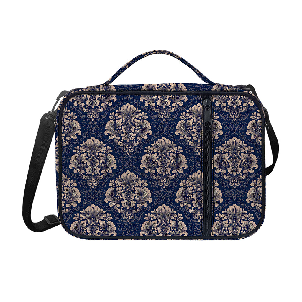Blue And Brown Damask Pattern Print Shoulder Strap Bible Bag
