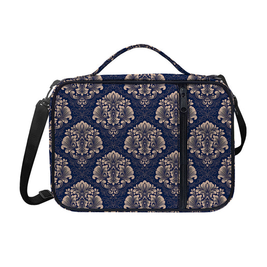 Blue And Brown Damask Pattern Print Shoulder Strap Bible Bag