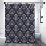 Blue And Brown Damask Pattern Print Shower Curtain