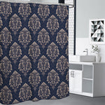 Blue And Brown Damask Pattern Print Shower Curtain