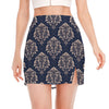 Blue And Brown Damask Pattern Print Side Slit Mini Skirt