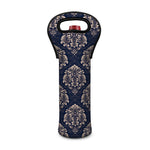 Blue And Brown Damask Pattern Print Single Neoprene Wine Tote