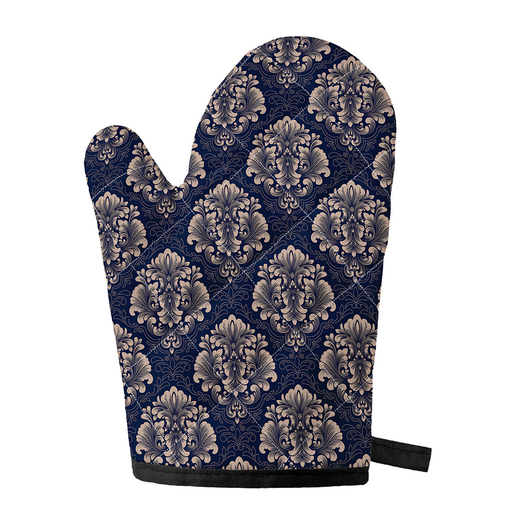Blue And Brown Damask Pattern Print Single Oven Mitt