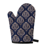 Blue And Brown Damask Pattern Print Single Oven Mitt