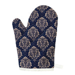Blue And Brown Damask Pattern Print Single Oven Mitt
