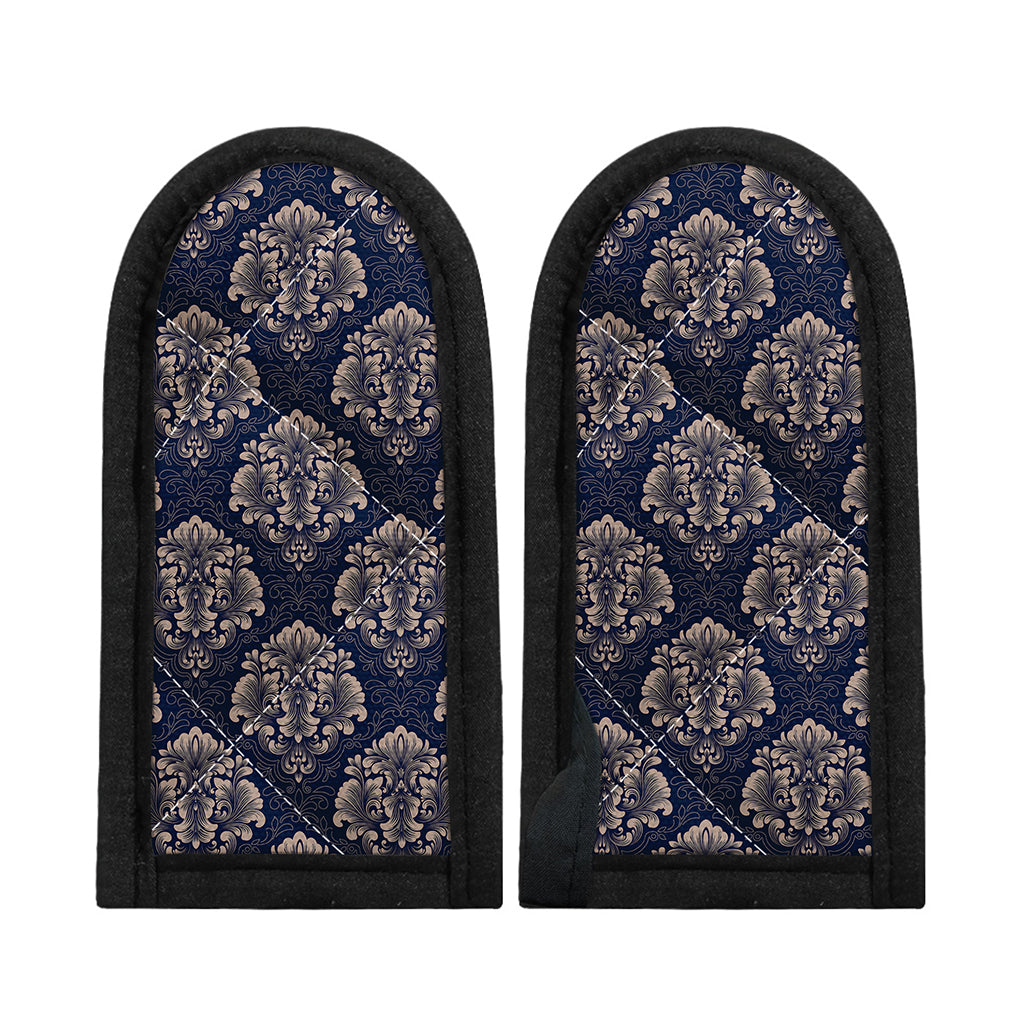 Blue And Brown Damask Pattern Print Skillet Handle Cover