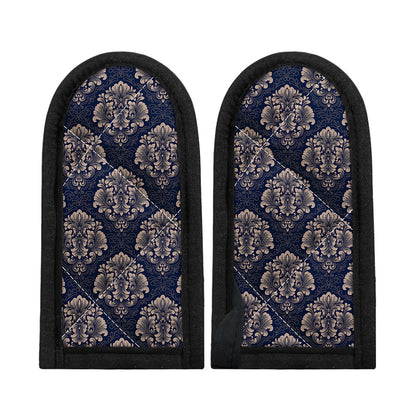 Blue And Brown Damask Pattern Print Skillet Handle Cover