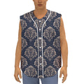 Blue And Brown Damask Pattern Print Sleeveless Baseball Jersey