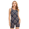 Blue And Brown Damask Pattern Print Sleeveless One Piece Swimsuit