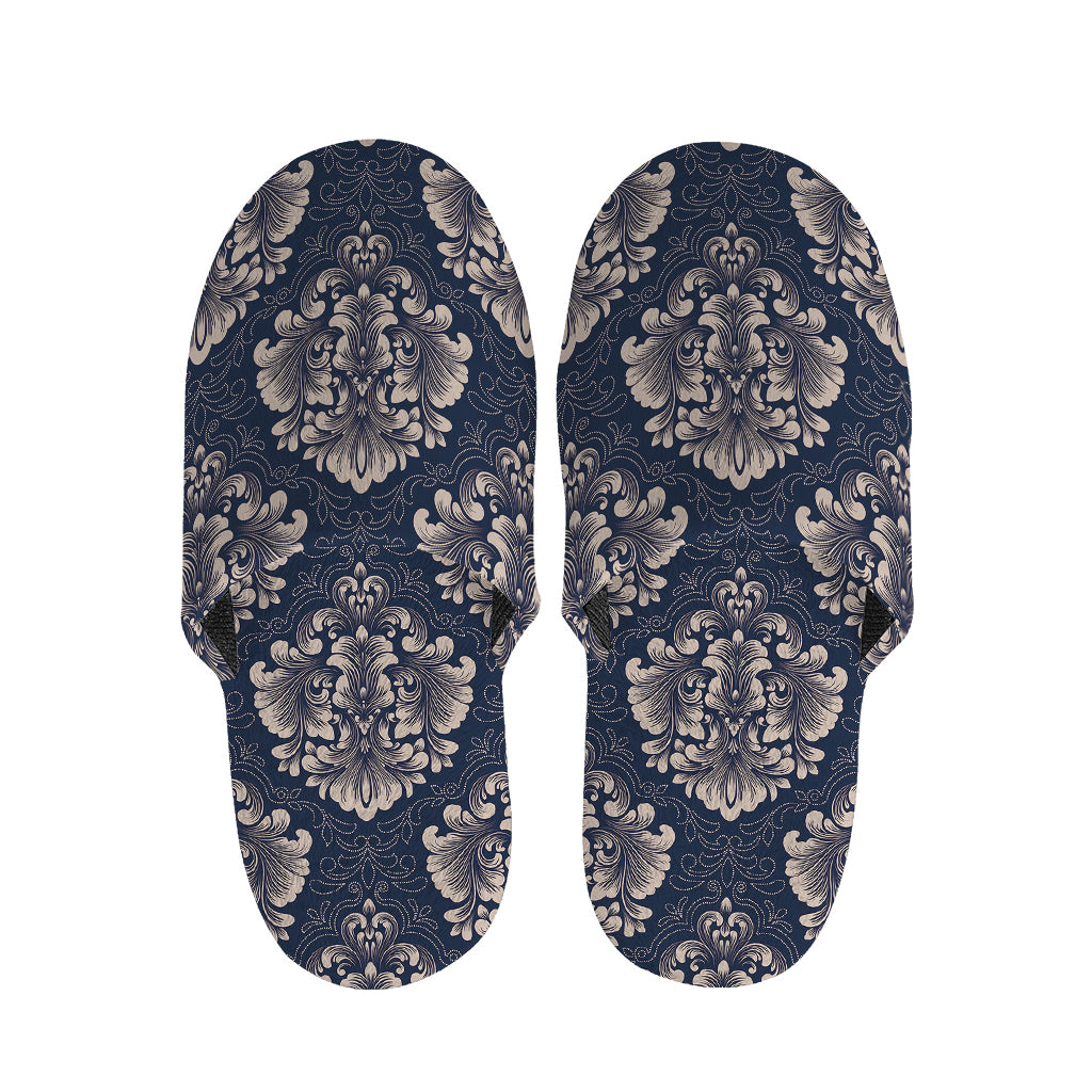 Blue And Brown Damask Pattern Print Slippers