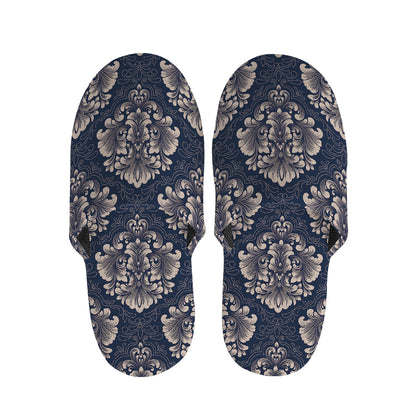 Blue And Brown Damask Pattern Print Slippers