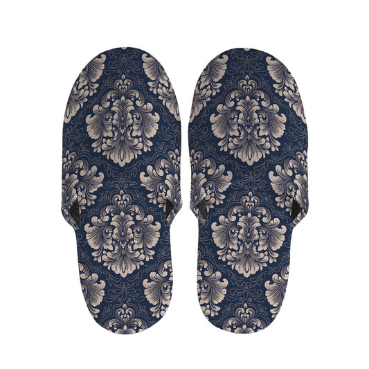 Blue And Brown Damask Pattern Print Slippers