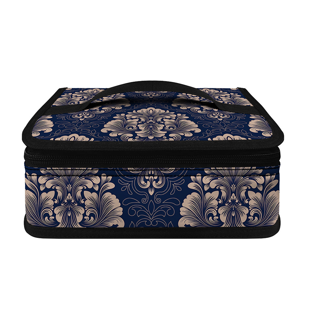Blue And Brown Damask Pattern Print Small Lunch Bag