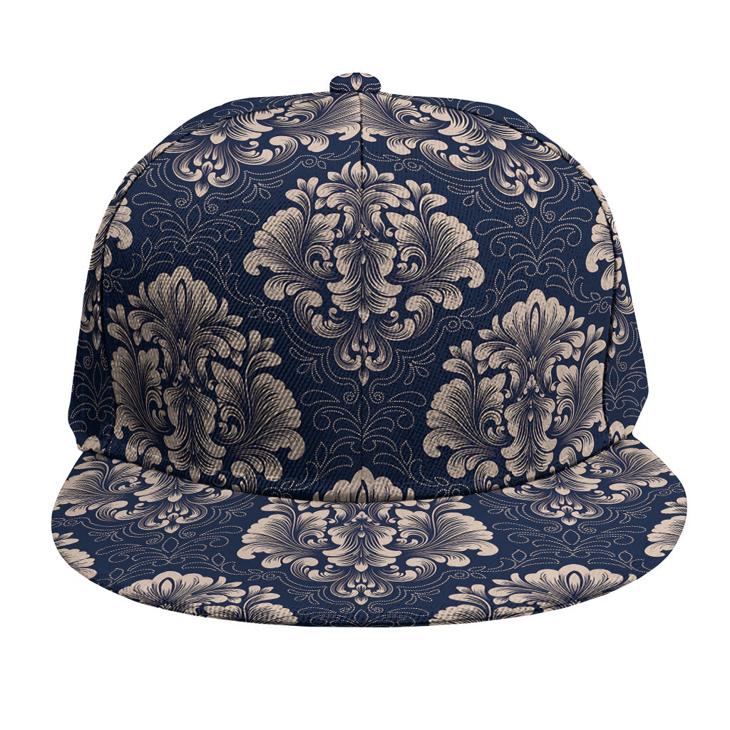 Blue And Brown Damask Pattern Print Snapback Cap