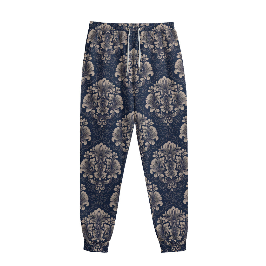 Blue And Brown Damask Pattern Print Sweatpants