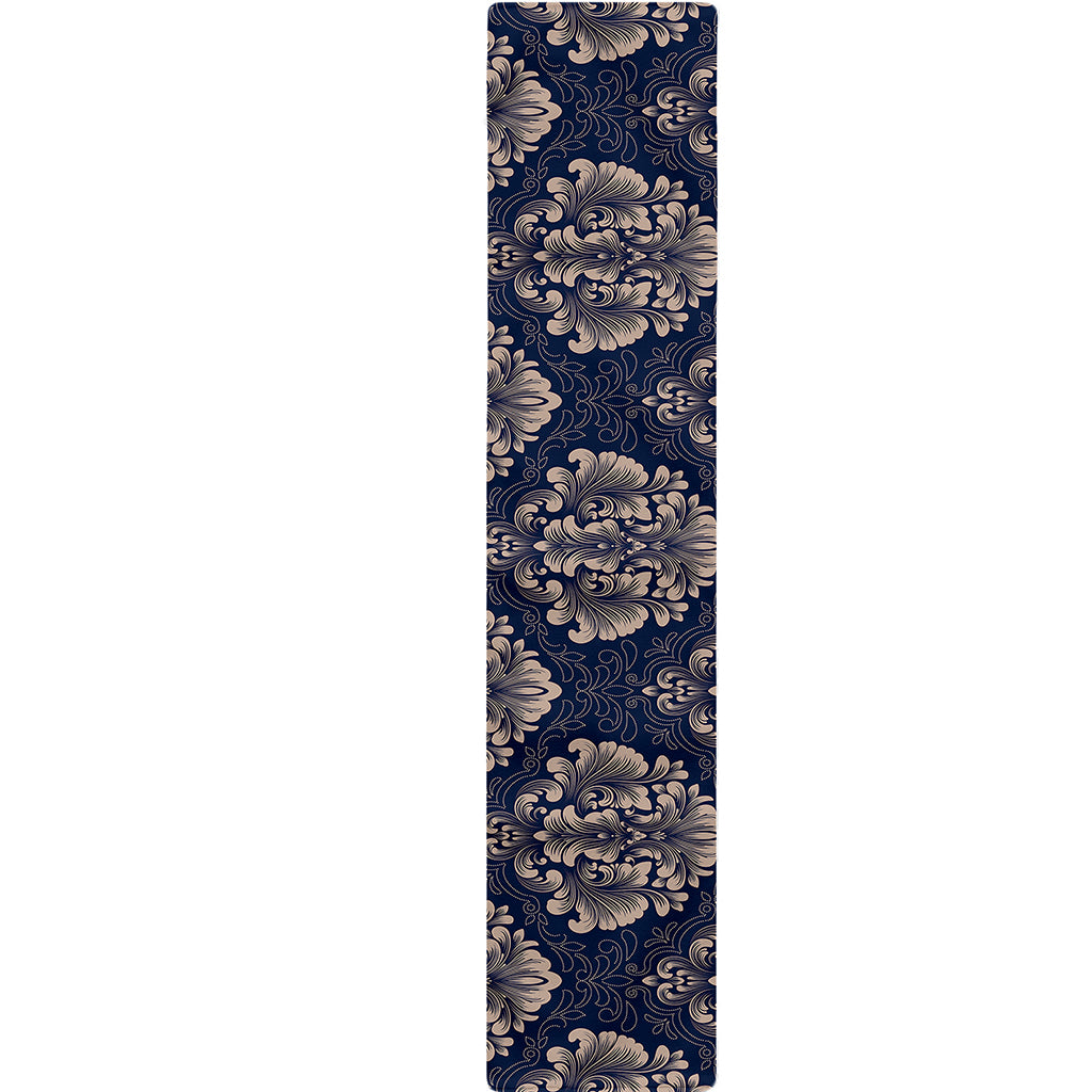 Blue And Brown Damask Pattern Print Table Runner