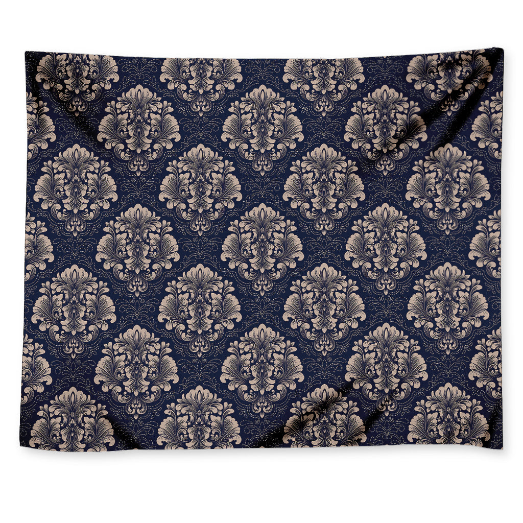 Blue And Brown Damask Pattern Print Tapestry