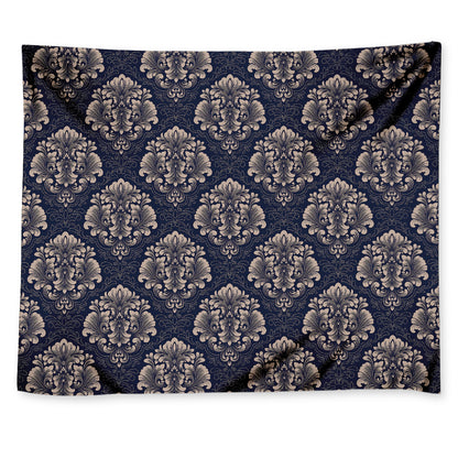 Blue And Brown Damask Pattern Print Tapestry