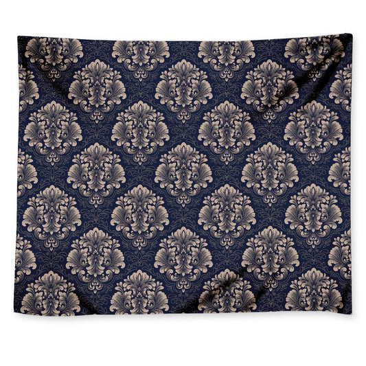 Blue And Brown Damask Pattern Print Tapestry