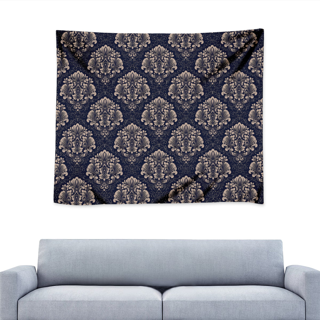 Blue And Brown Damask Pattern Print Tapestry
