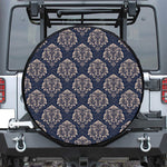 Blue And Brown Damask Pattern Print Tire Cover
