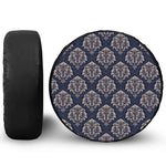 Blue And Brown Damask Pattern Print Tire Cover