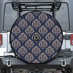 Blue And Brown Damask Pattern Print Tire Cover With Camera Hole