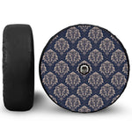 Blue And Brown Damask Pattern Print Tire Cover With Camera Hole