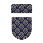 Blue And Brown Damask Pattern Print Toilet Lid And Tank Cover Set