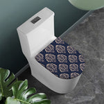 Blue And Brown Damask Pattern Print Toilet Lid Cover