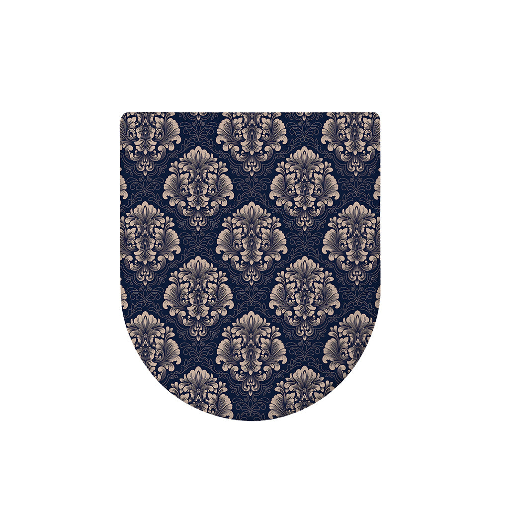 Blue And Brown Damask Pattern Print Toilet Lid Cover